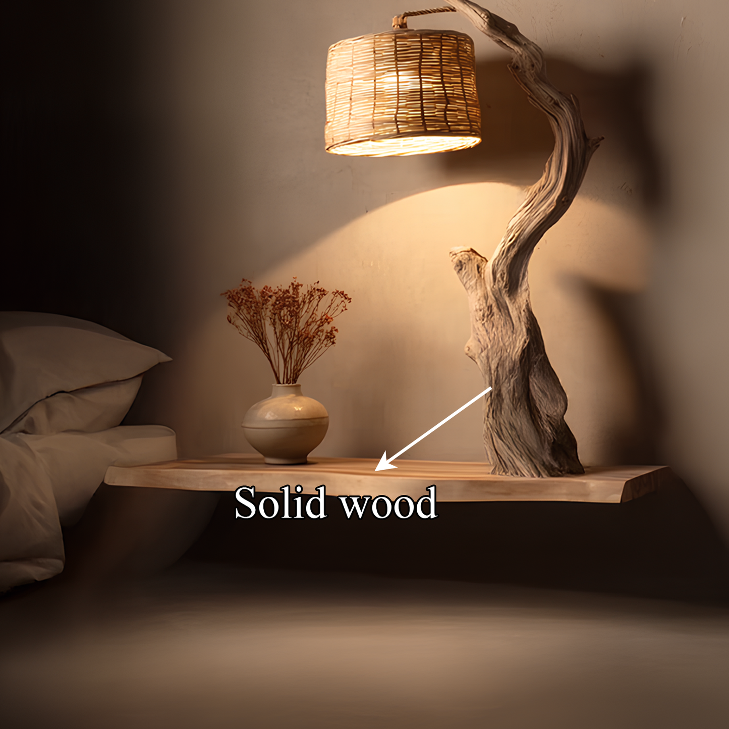 Rustic Tree Nightstand Floating Bedroom Table