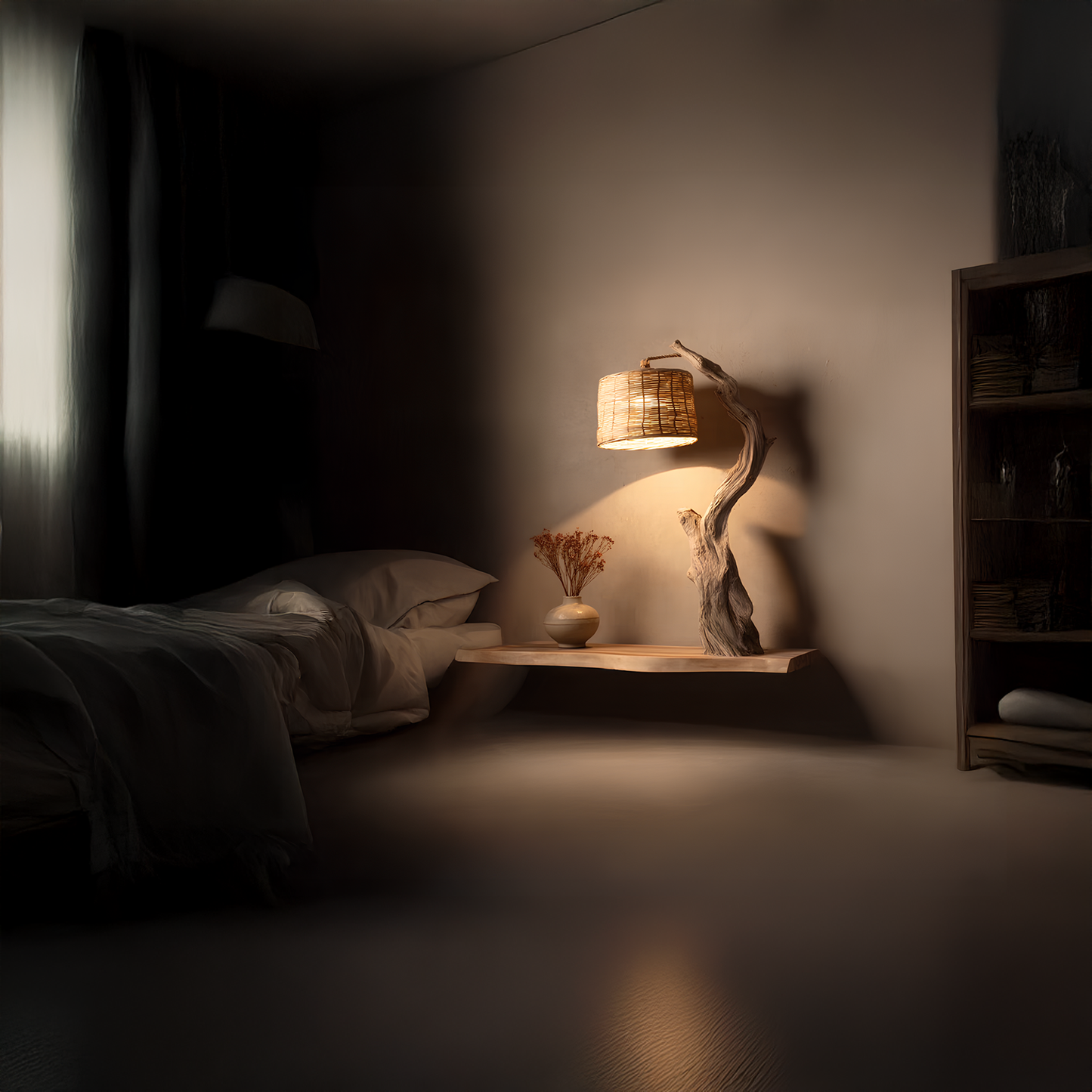Rustic Tree Nightstand Floating Bedroom Table